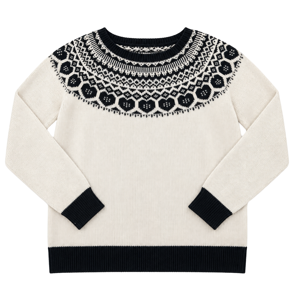 GapKids Sweater Size XL White Black Fair Isle Heart Pattern Crewneck 1