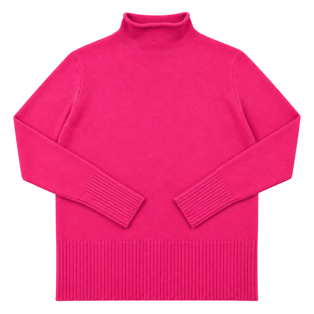 French Connection Turtleneck Sweater Size S Hot Pink Ribbed Knit Pullover 1