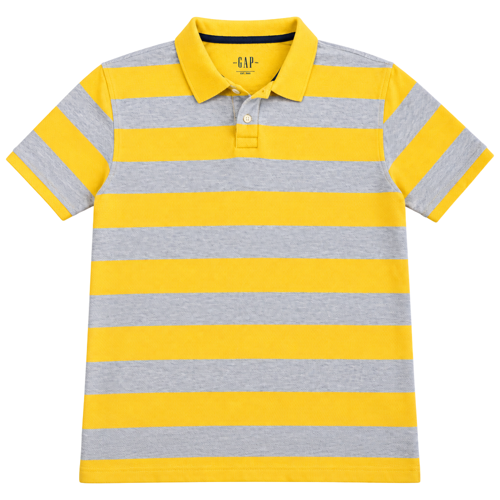 Gap Pique Polo Size YM (7-8) Yellow Gray Striped 1