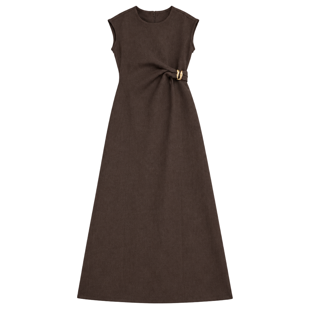 Rachel Zoe Dress Size S Brown Sleeveless Gold Ring Belt 1