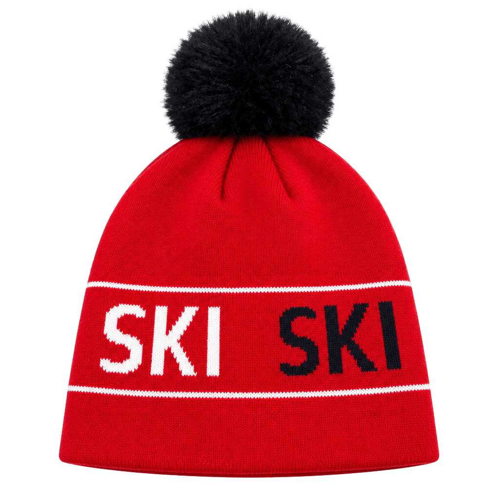 Ski Pom Pom Beanie Hat Red White Blue 1