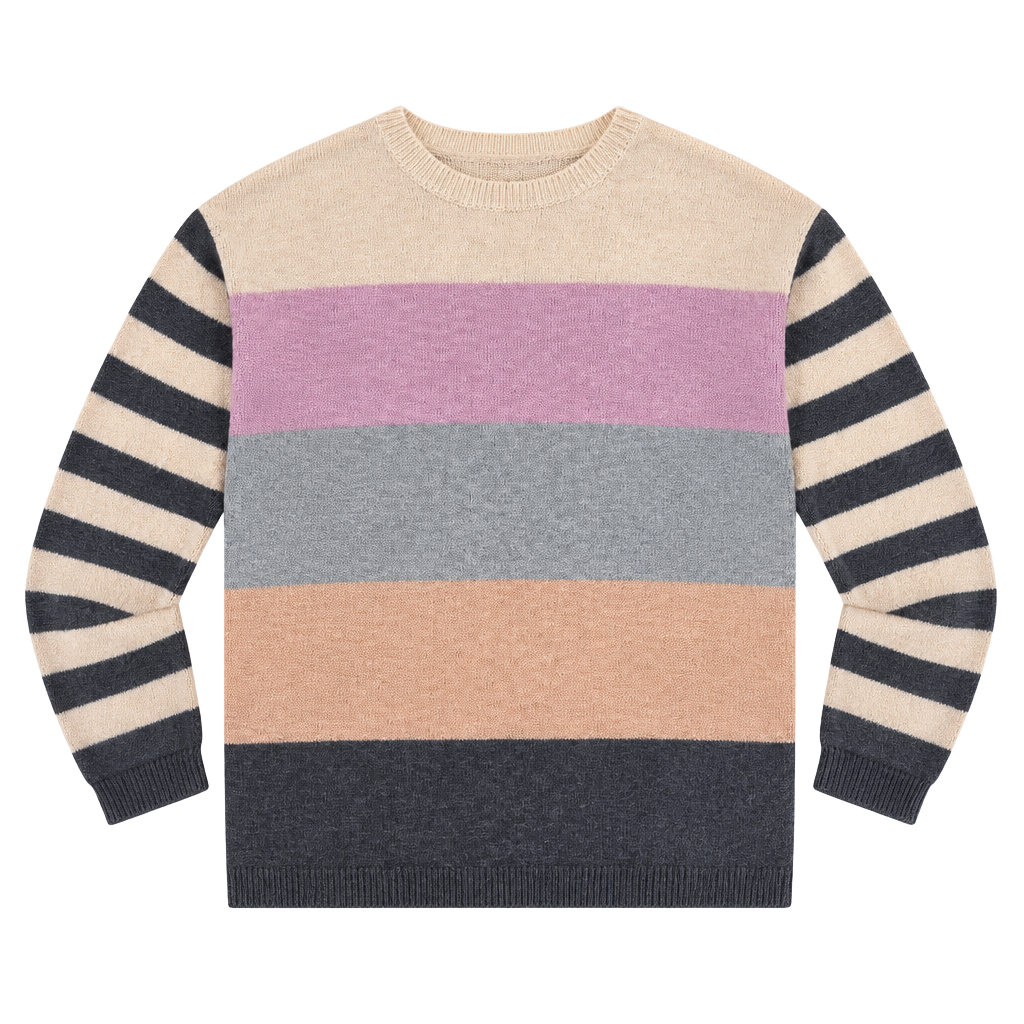Greige Striped Sweater Size L Multicolor Acrylic 1