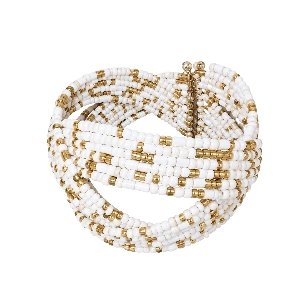 White Seed Bead Multi Strand Cuff Bracelet 1