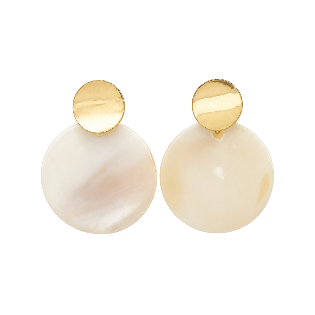 Gold-Tone and Mother of Pearl Disc Stud Earrings 1