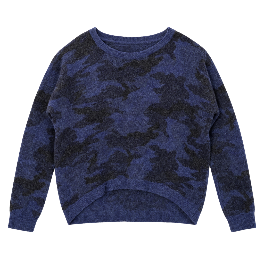 Acrobat Blue Black Camouflage Wool Blend Cashmere Sweater M/L 1