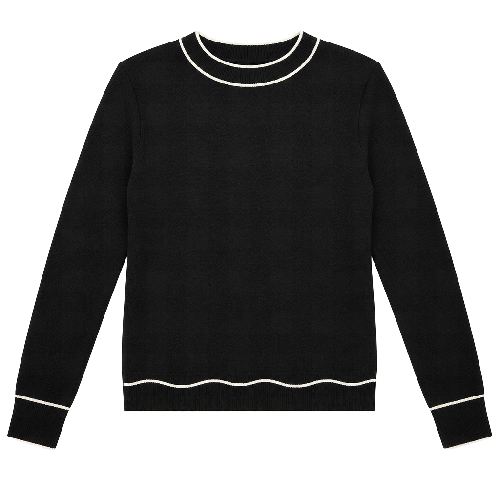 Truth by Republic Black Knit Sweater with White Contrast Trim XS 1