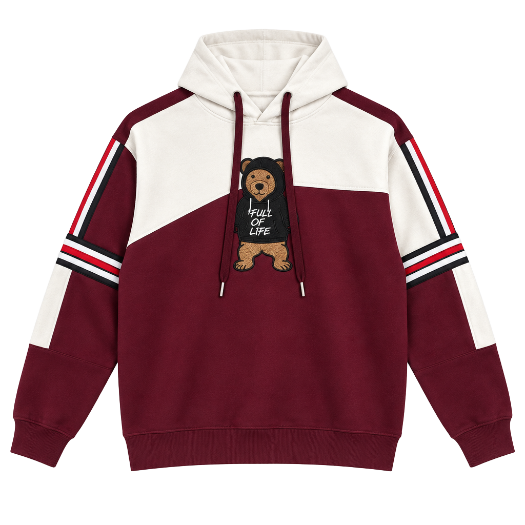 Bear The Beams Full of Life Teddy Bear Hoodie Men’s L Colorblock Streetwear 1