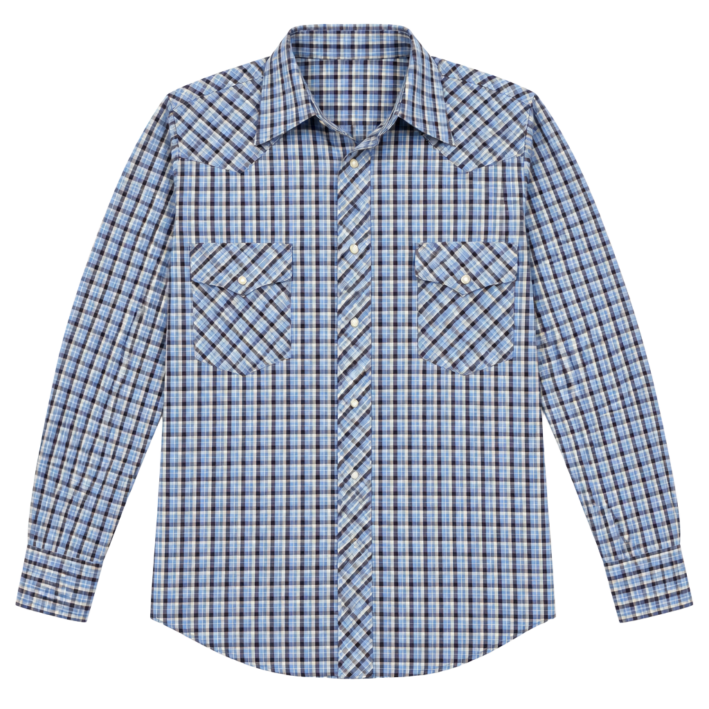 Vintage Wrangler Western Shirt Mens XL Tall Blue Plaid Pearl Snap Cowboy XLT 1