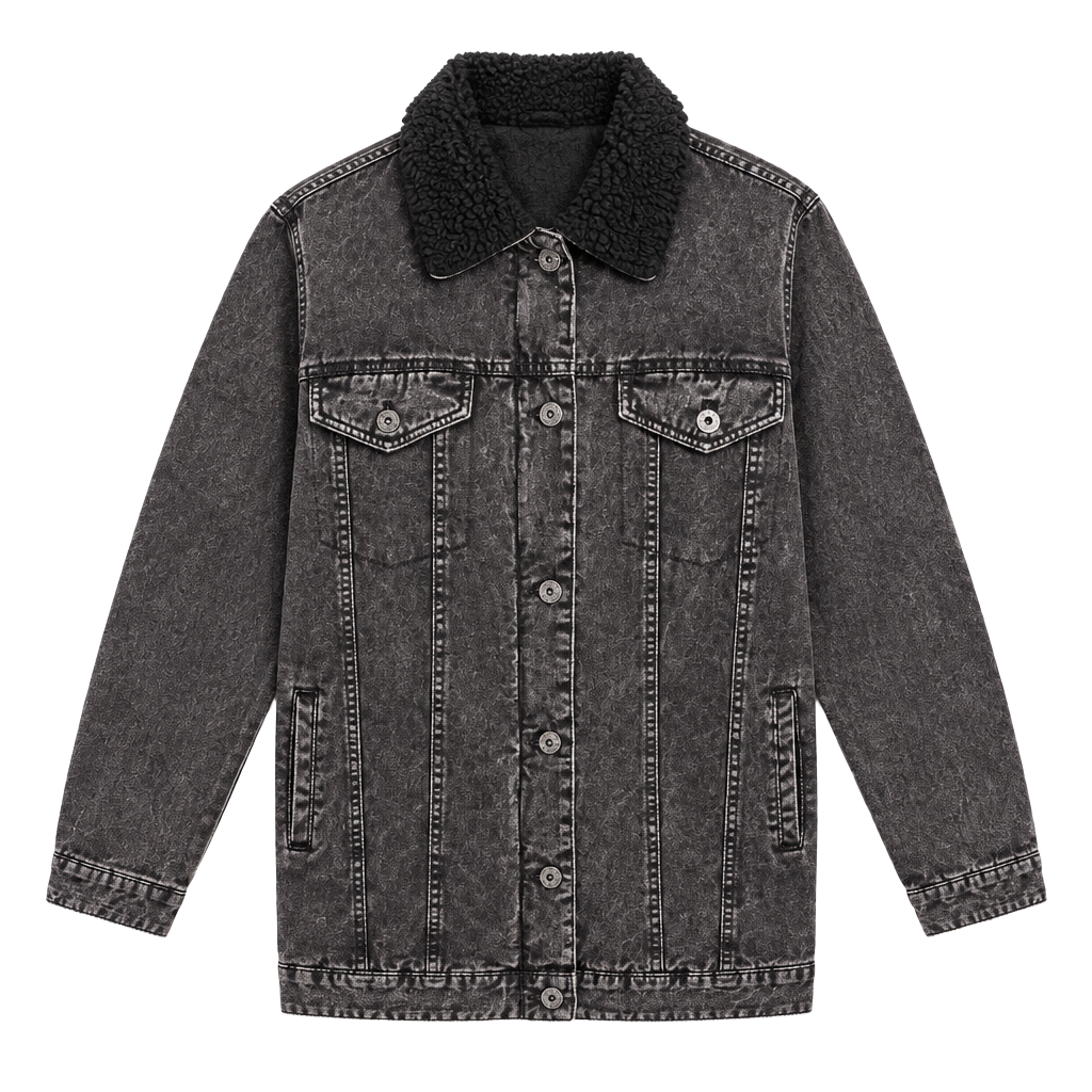 Levi's Long Sherpa Denim Trucker Jacket Black Acid Wash 1