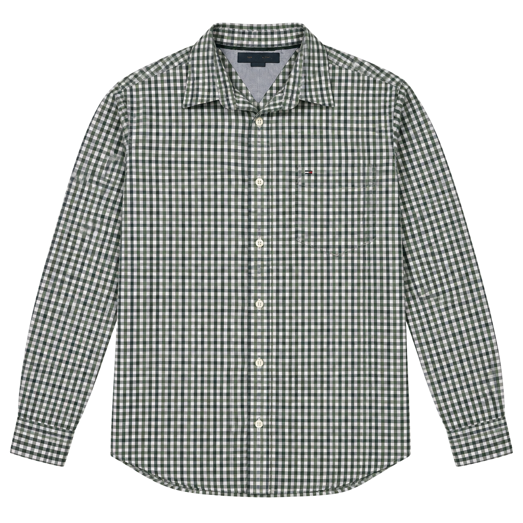 Tommy Hilfiger Green Blue Gingham Long Sleeve Button Down Shirt 1