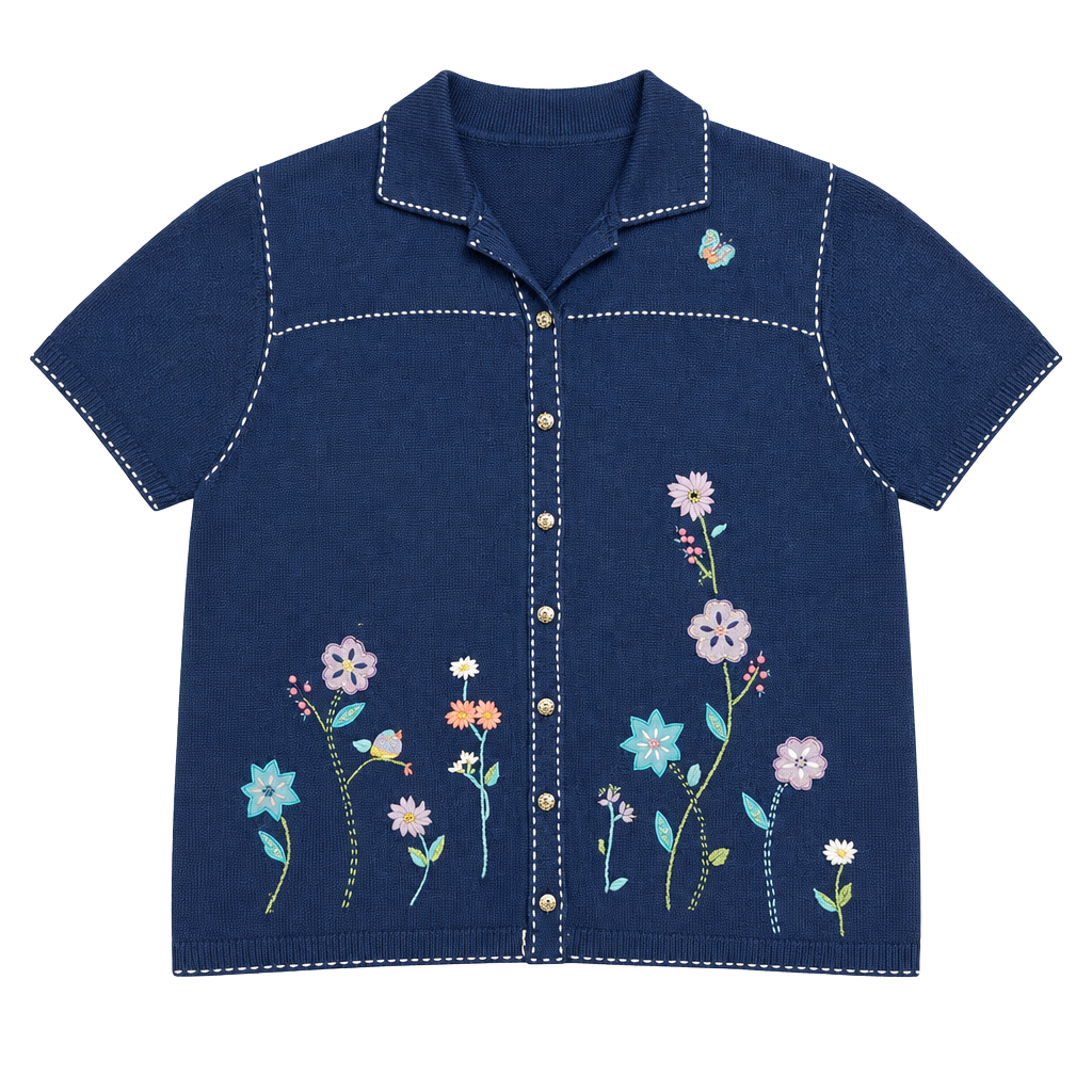 Alfred Dunner Knit Button Down Shirt Size 2X Blue Floral 1