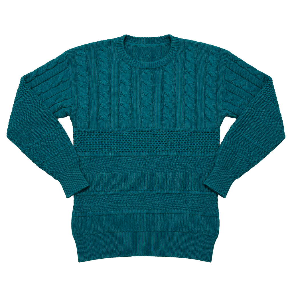Henry Grethel Design Cable Knit Sweater Size M Teal Cotton 1