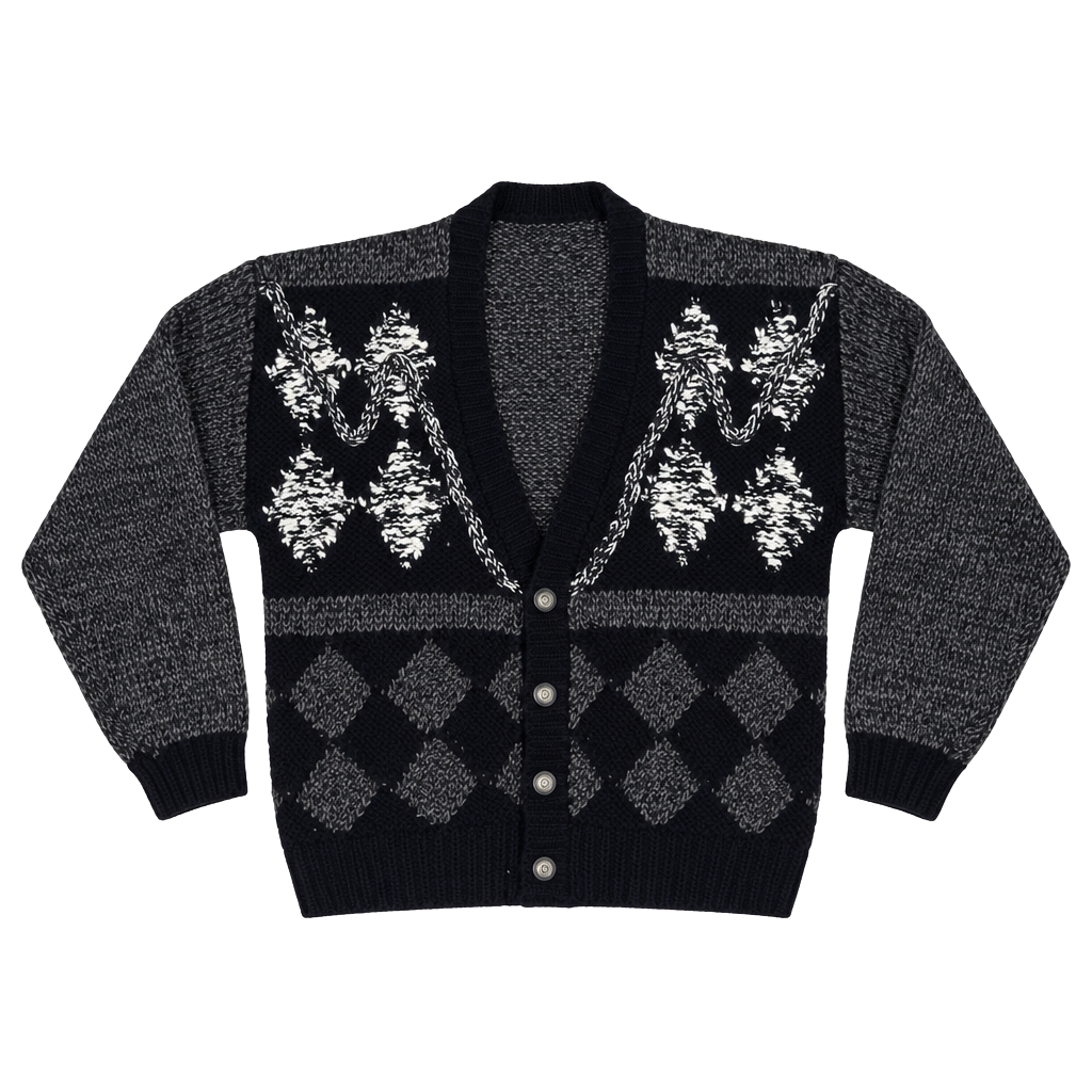 Royal Scott Cardigan Sweater Size L Black Gray Vintage Knit 1