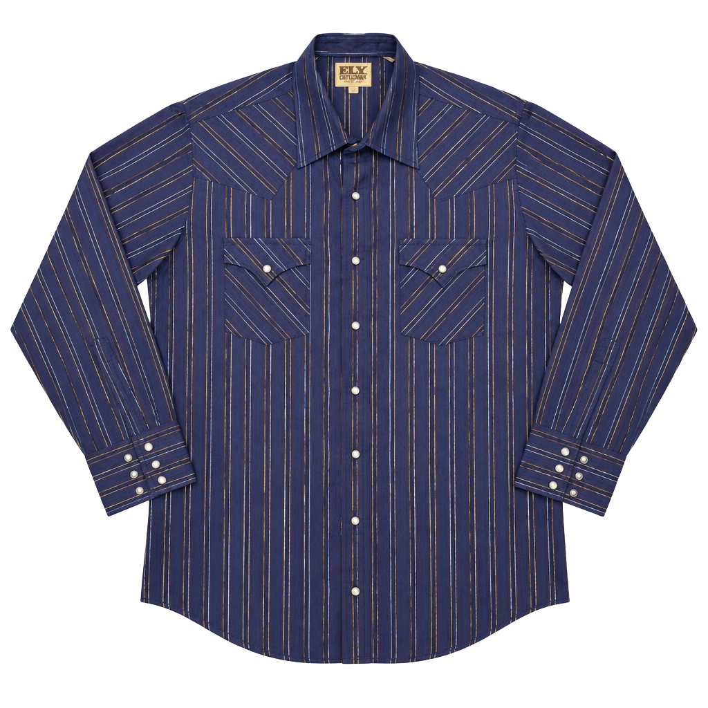 Ely Cattleman Western Shirt Size 17 34 Purple Metallic Striped Snap 1