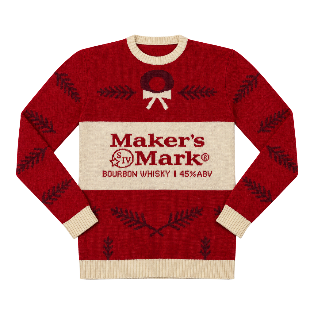 Maker's Mark Holiday Sweater Size XL Red Cream Bourbon Whisky Ugly Christmas 1