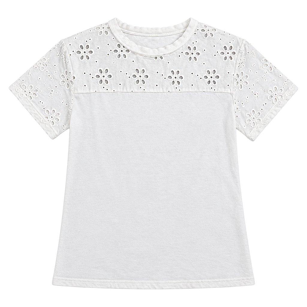 Time and Tru Women's White Eyelet Short Sleeve Top Size M (8-10) 1
