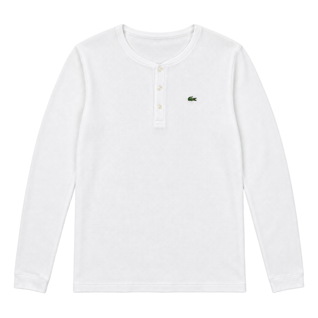 Lacoste Waffle Knit Henley Size 8 White Long Sleeve 1