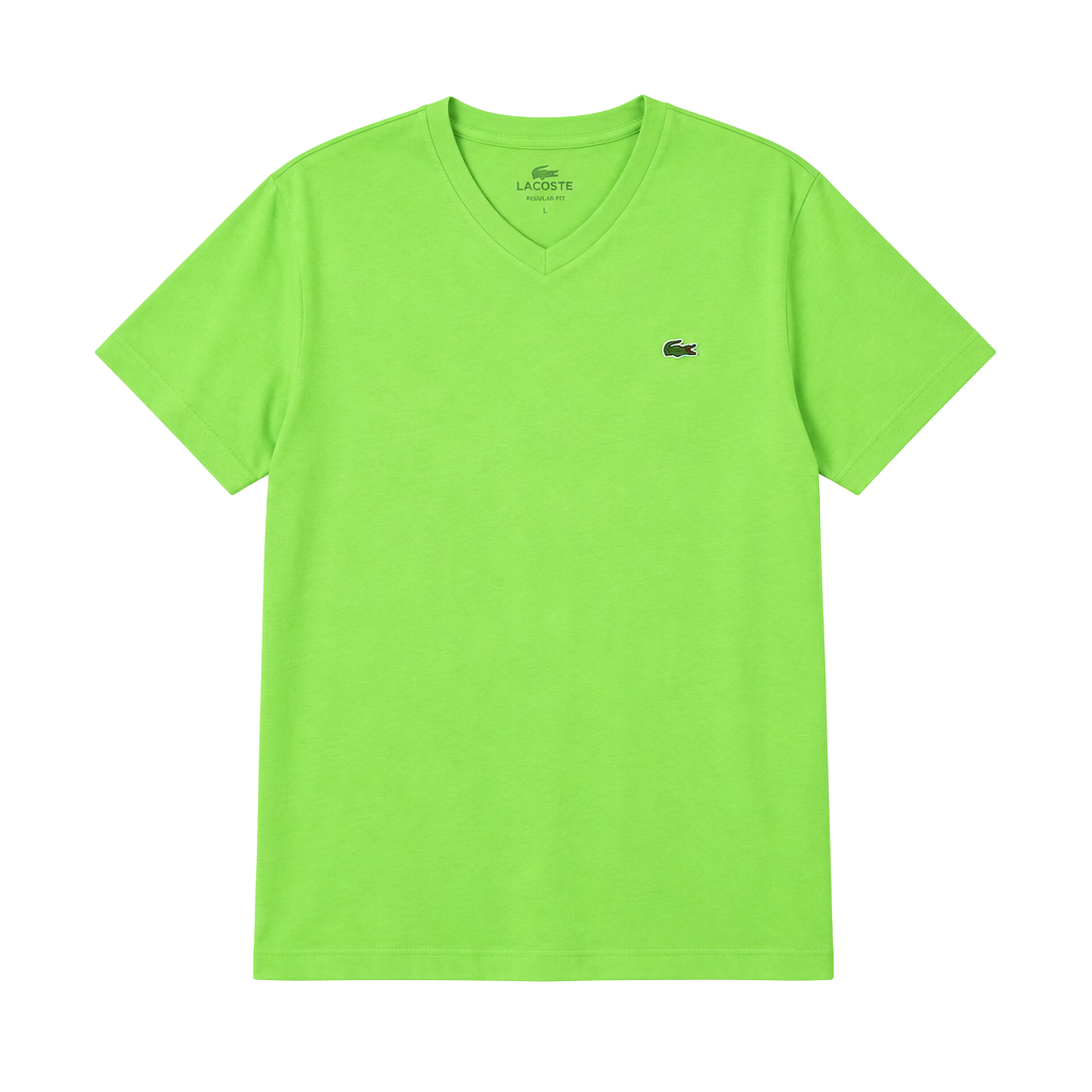 Lacoste V-Neck Pima Cotton T-Shirt Size 6 Lime Green 1