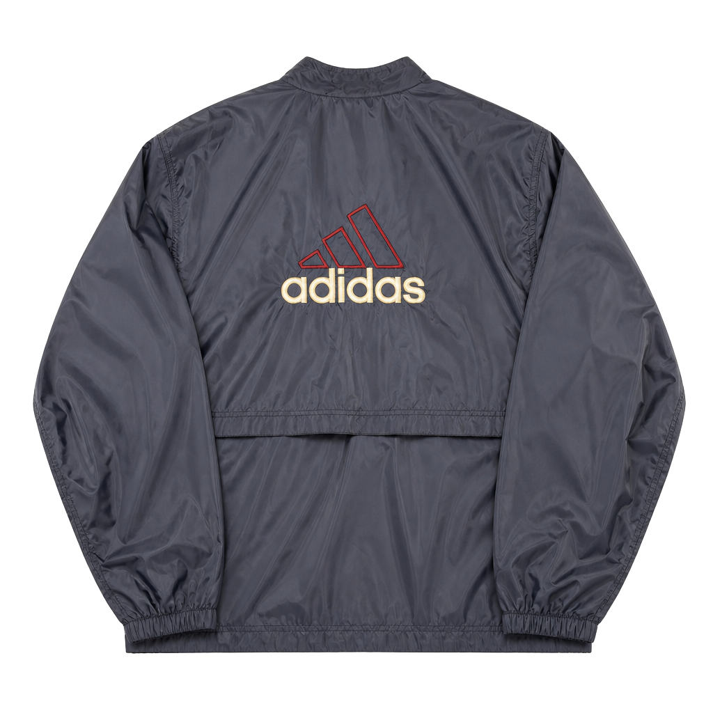 Vintage 90s Adidas Navy Blue Full Zip Windbreaker Jacket with Large Back Logo 1