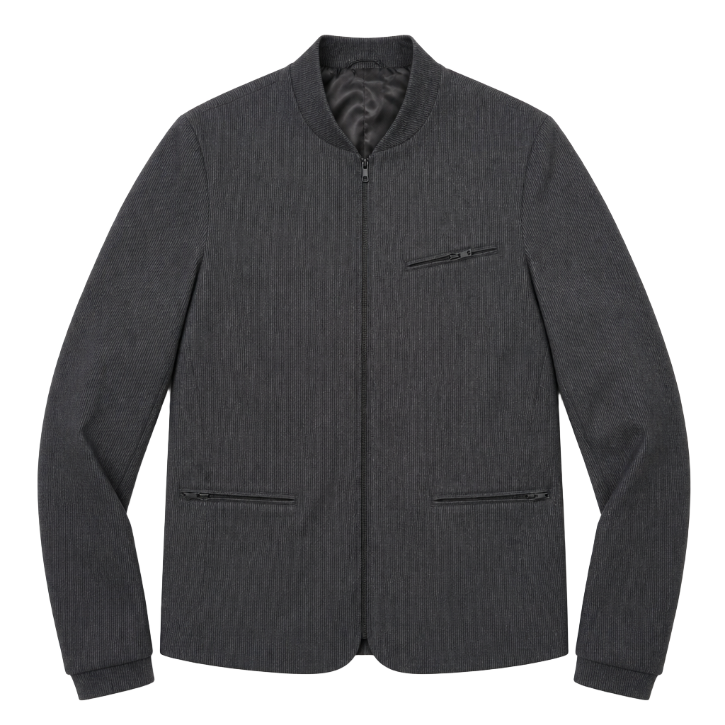 Kenneth Cole Black Label Gray Pinstripe Mandarin Collar Zip-Up Blazer Jacket 1
