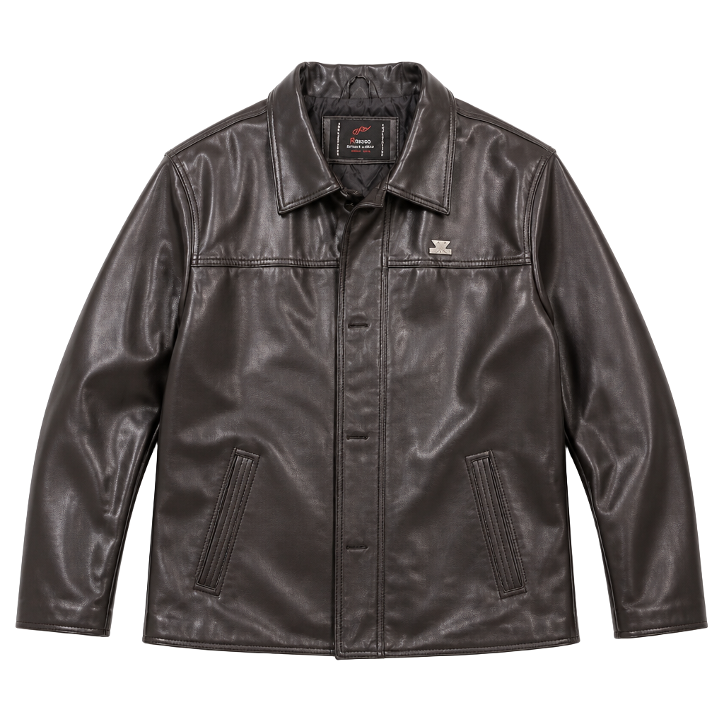 R Rosso Black & Gold Collection Men's Faux Leather Button-Up Jacket 1