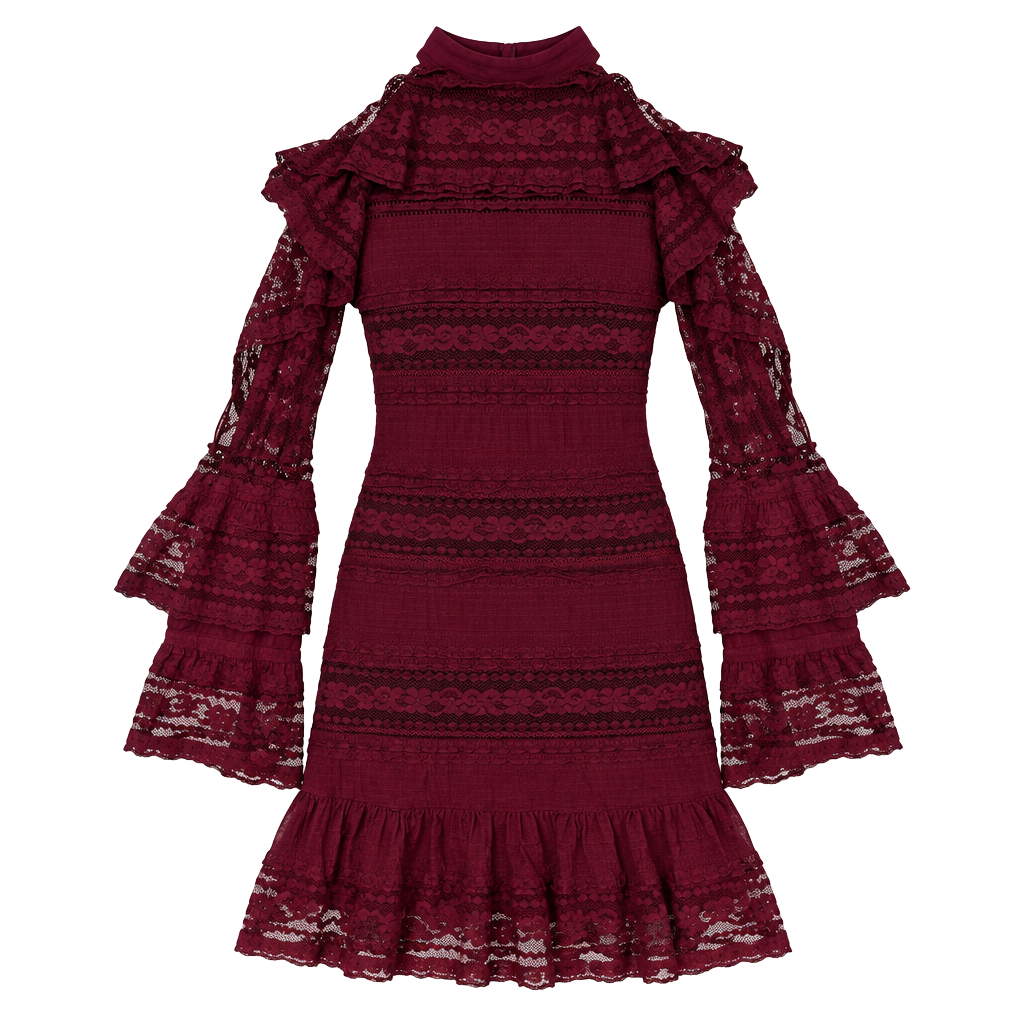 Parker Tanya Cold Shoulder Ruffle Dress Size XS Wine Burgundy 1