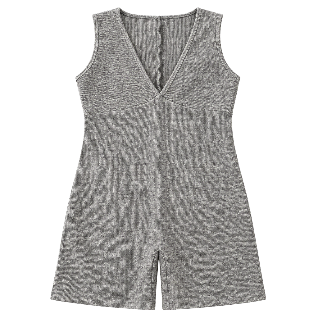 JOVA Romper Size Large Gray Ribbed V-Neck Sleeveless 1