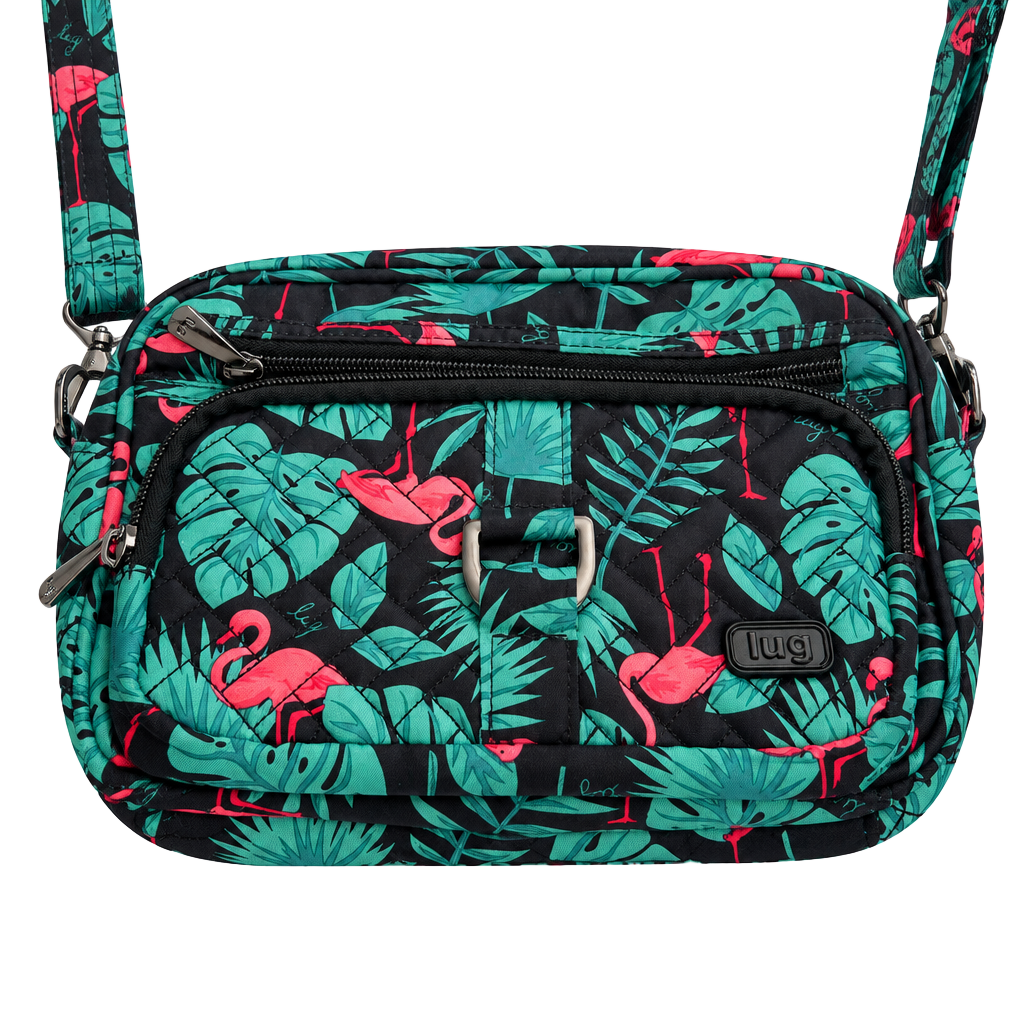 Lug Carousel Crossbody Bag Flamingo Black Tropical Quilted 1