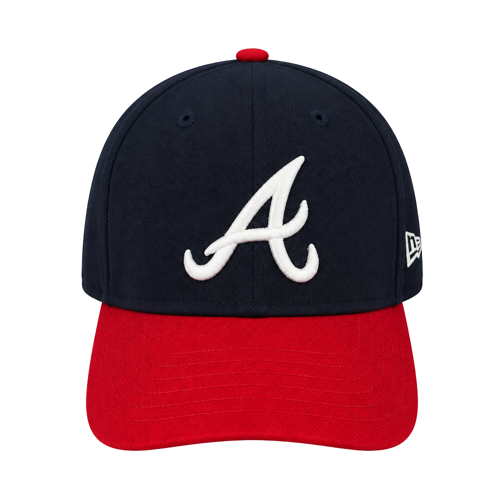 New Era Atlanta Braves 59FIFTY Fitted Hat Size 7 1/4 Navy Red 1