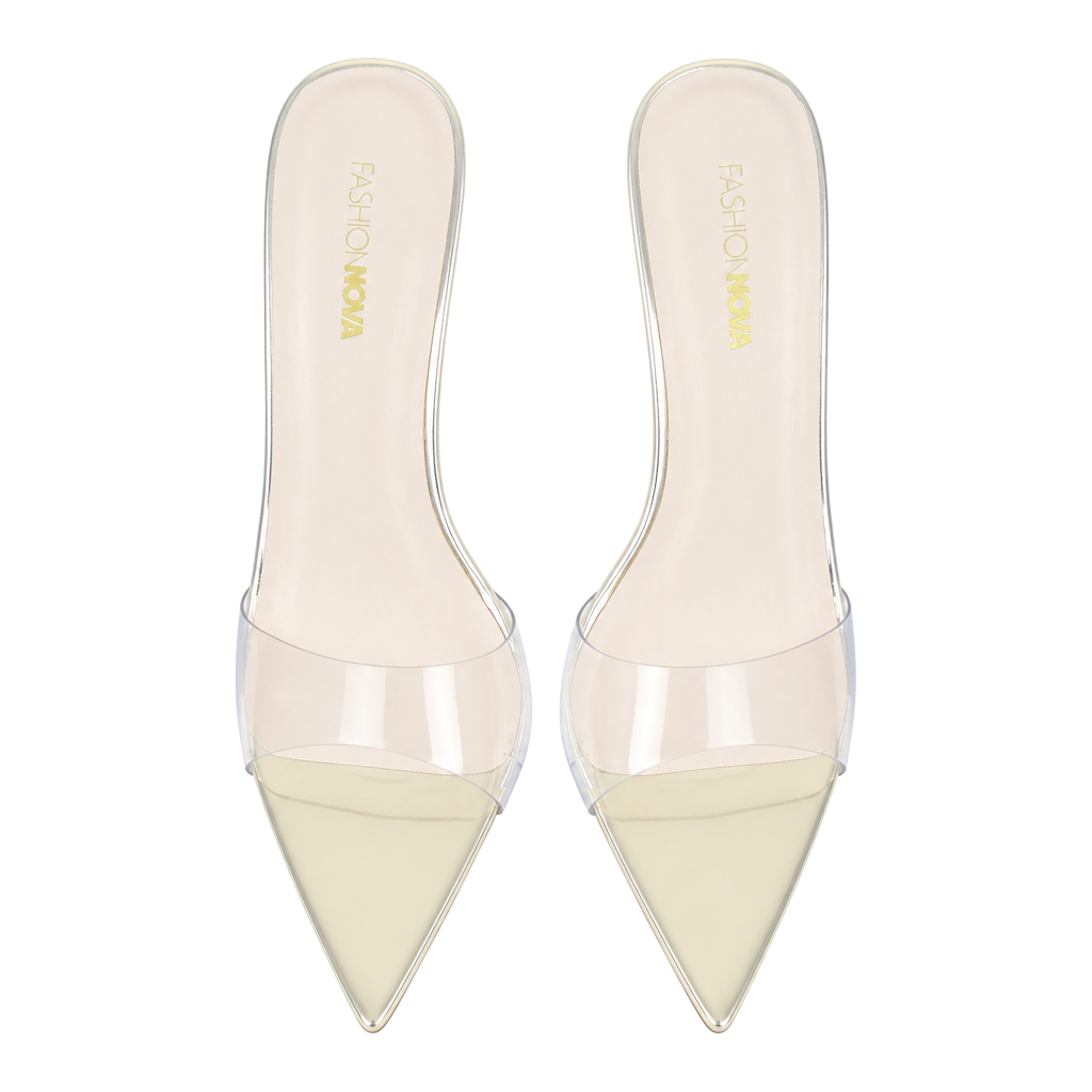Fashion Nova Pointed Toe Clear Heel Mule Sandals Gold Size 8 1
