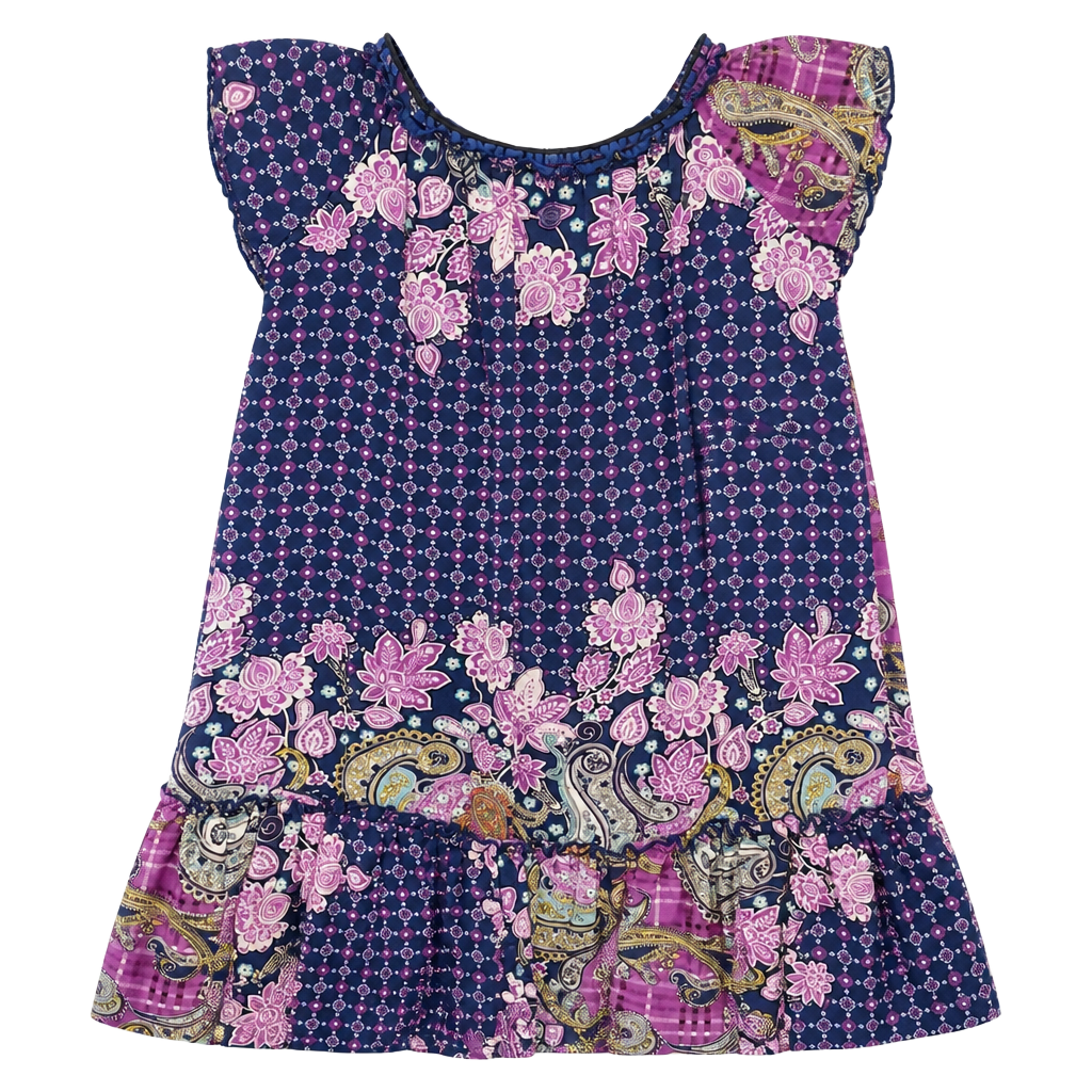 Wet Seal Floral Paisley Sundress Size S Blue Purple Boho Ruffle Hem 1