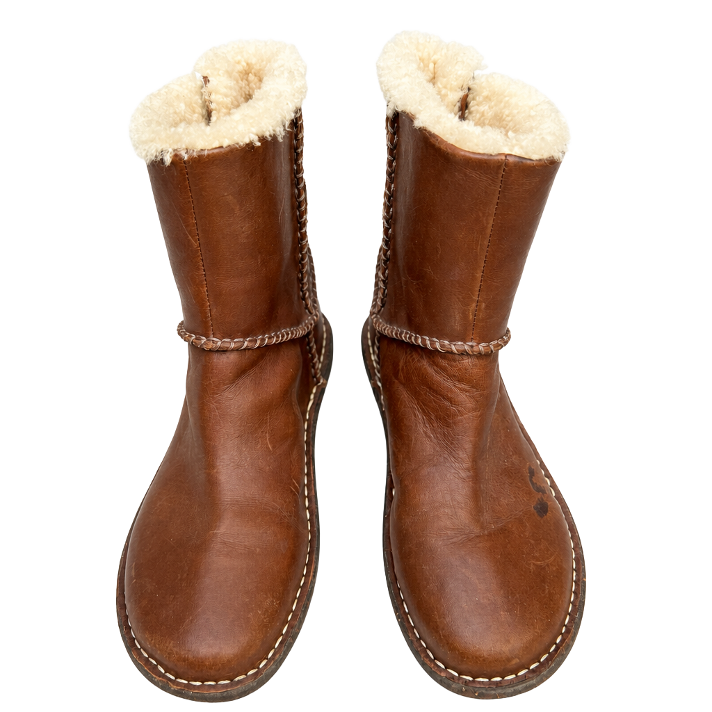 UGG Australia Lillie Womens Brown Leather Boots Sheepskin Lined Size 8 1