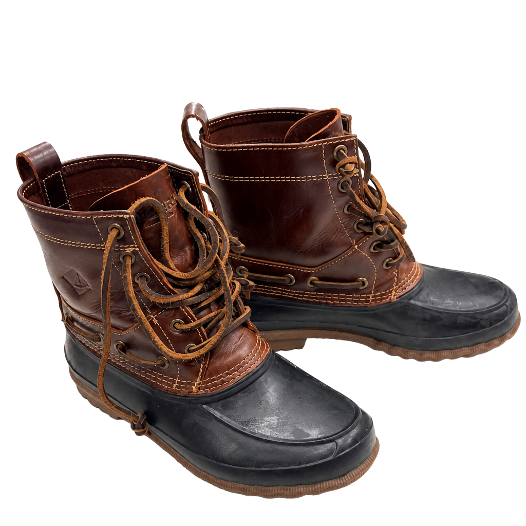 Sperry Waterproof Leather Duck Boots Hunting Boots Dark Brown Mens Size 7.5 1