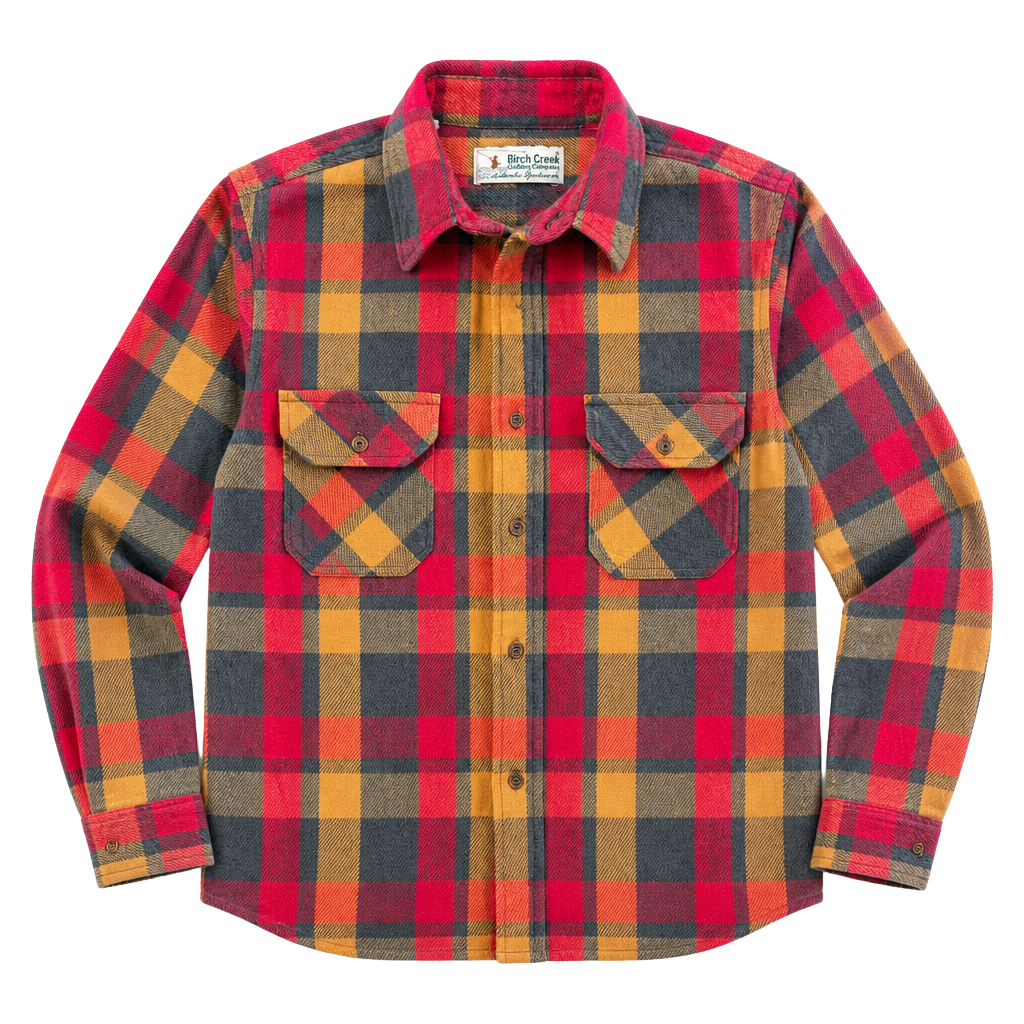 Vintage Birch Creek Red and Orange Plaid Heavyweight Flannel Shirt 1