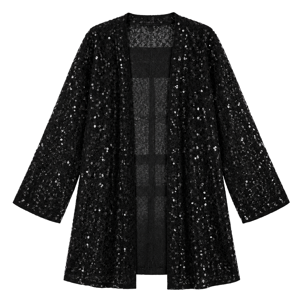 Kancy Kole Black Sequin Open-Front Cardigan Jacket 2XL 1
