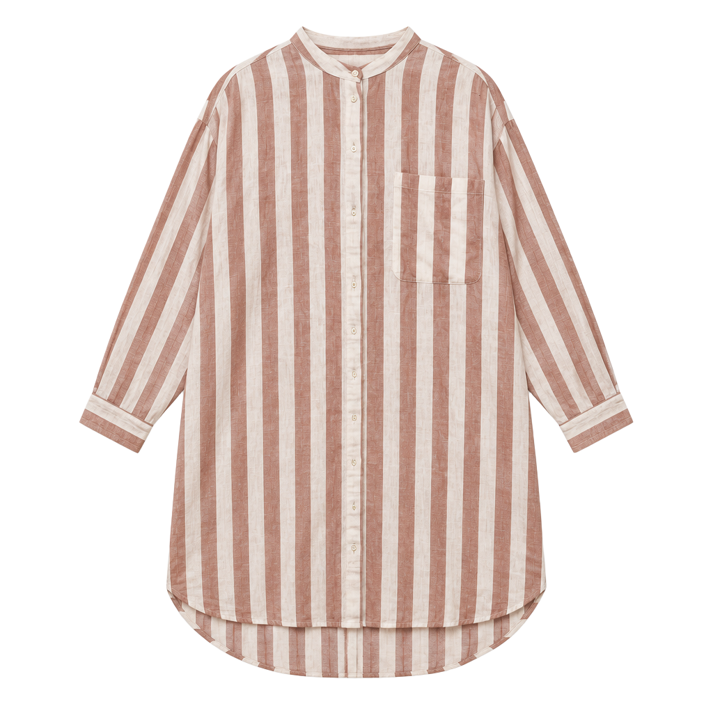 A New Day Linen Blend Striped Shirt Dress Size XL Brown Cream 1