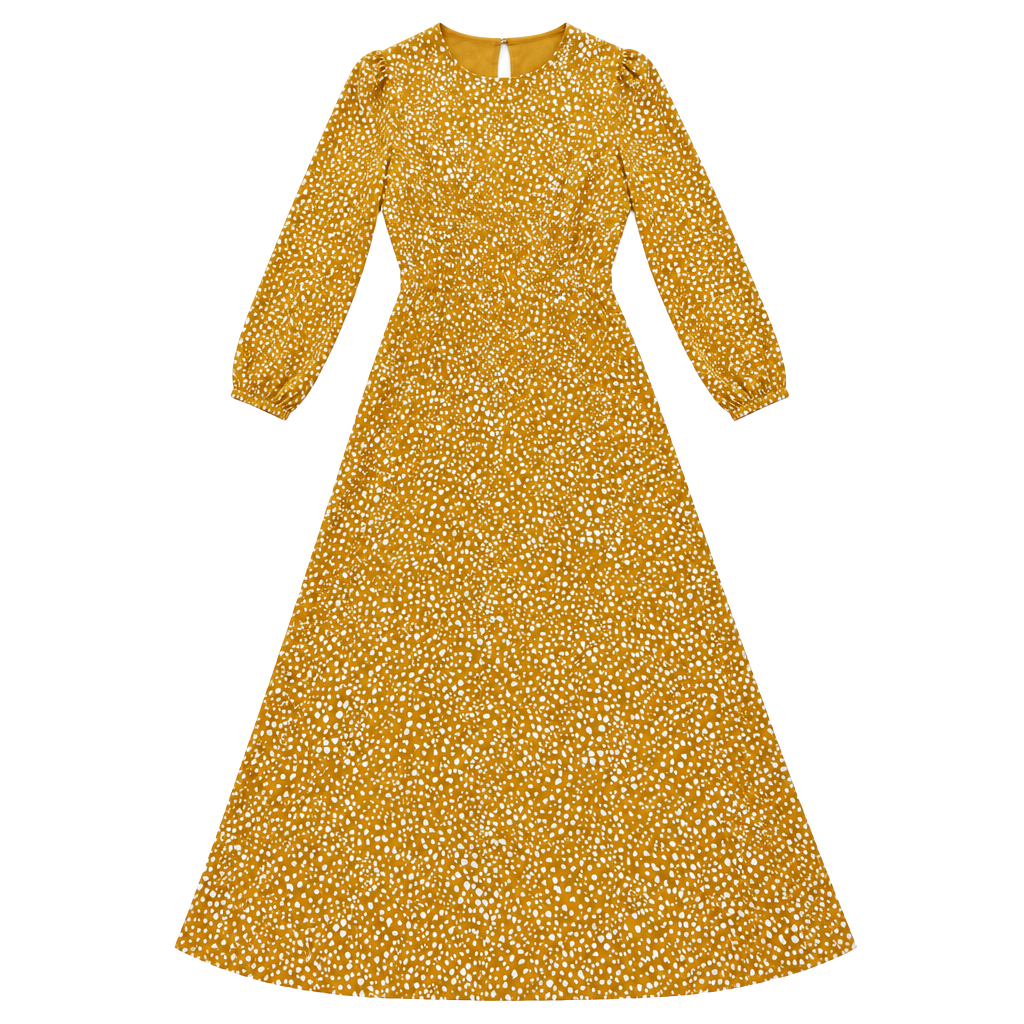 MNG Long Sleeve Midi Dress Size M Orange White Polka Dot 1