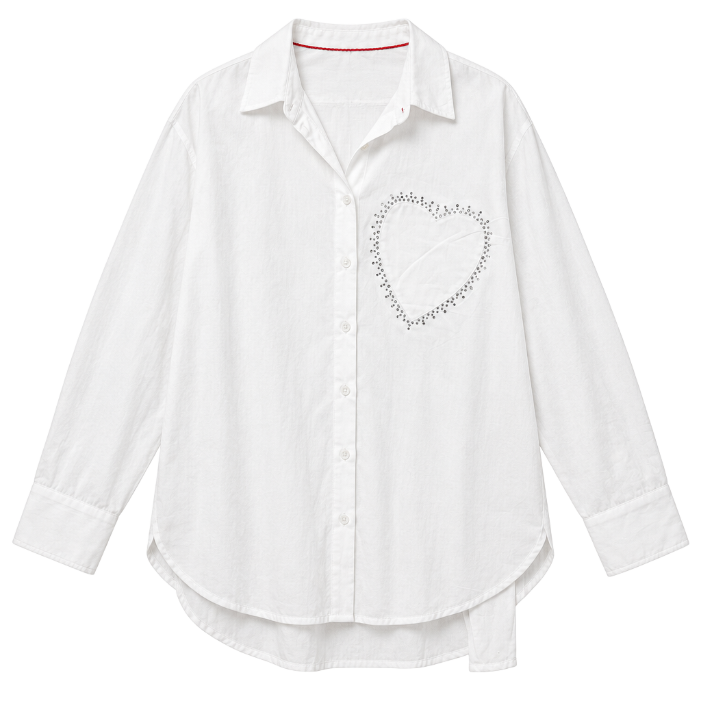Maeve Button Down Shirt Size 2X Plus White Rhinestone Heart 1