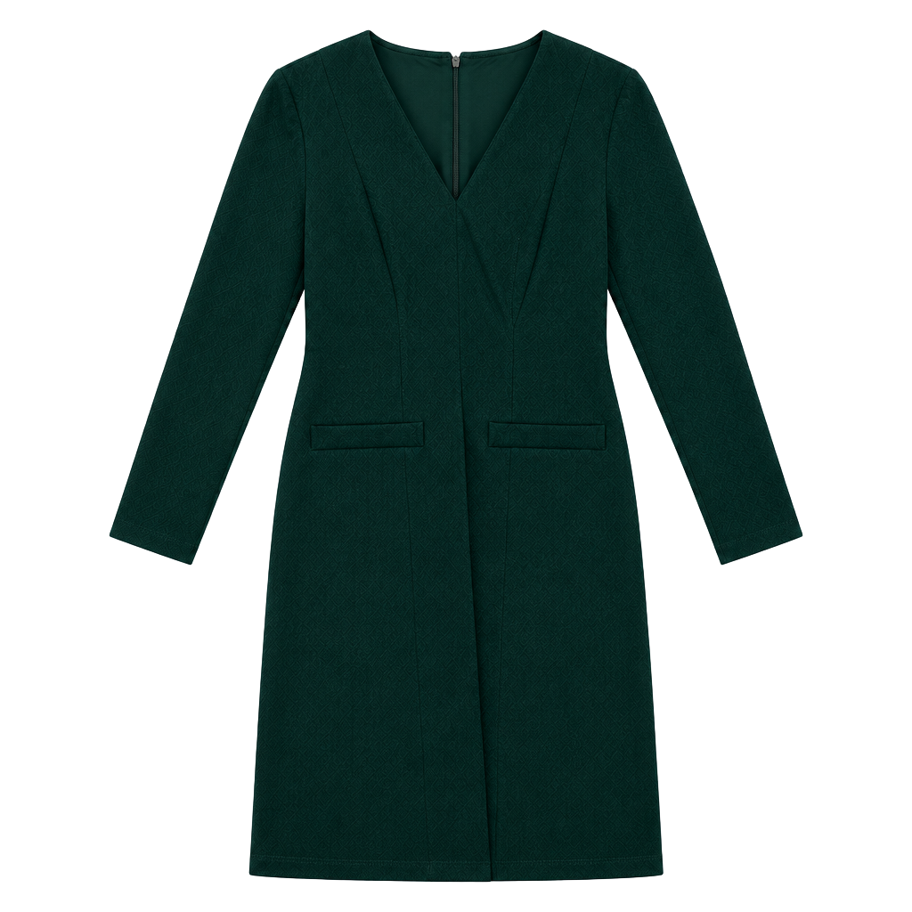 Donna Morgan V-Neck Long Sleeve Dress Size 0 Green Faux Pockets 1
