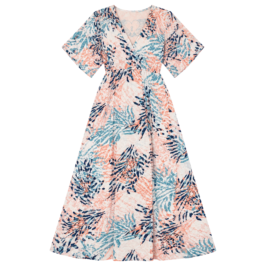 Forever 21 Woven Dress Size S Ivory Multi Palm Print Maxi 1