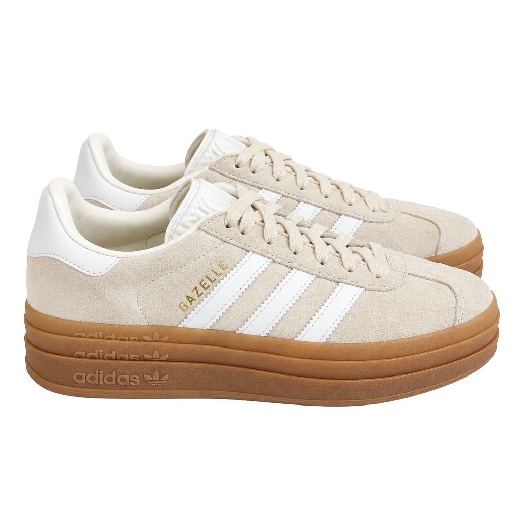 Adidas Gazelle, Bold Platform Fashion Sneakers Tan/White, Gummy Bottom, 6 1