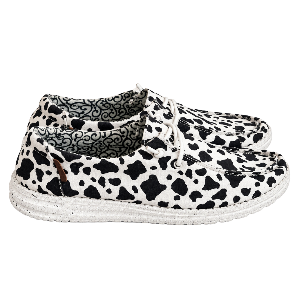 Hey Dude, Wendy Milky Way Cow Print, Womans Slip Ons, Black/White, 11 1