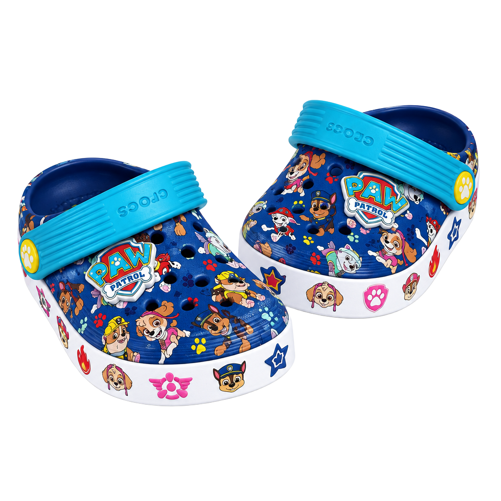 Crocs,Toddler Paw Patrol Clogs, Jibbetz, All Over Print, Blue/Multi, Slip Ons,6C 1