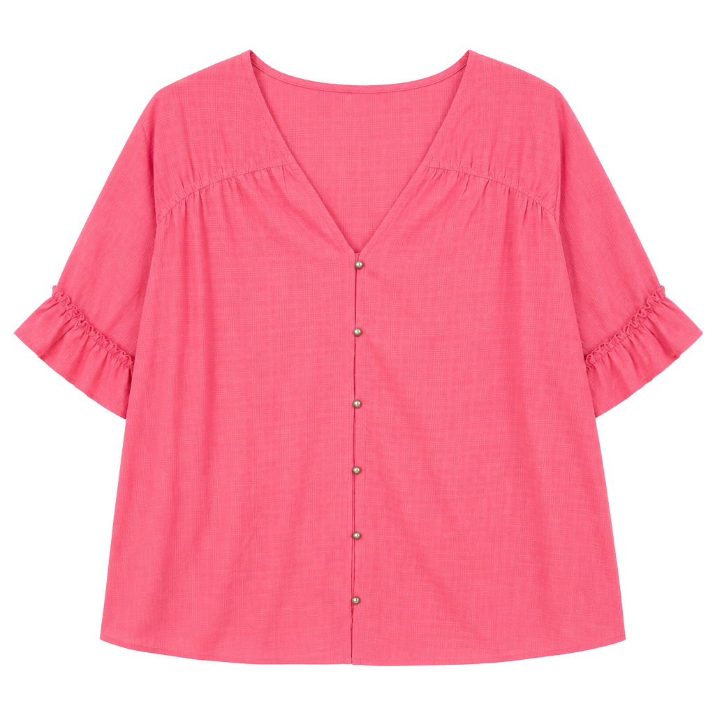 Terra & Sky Pink Button Down V-Neck Short Sleeve Blouse Plus Size 2X 1