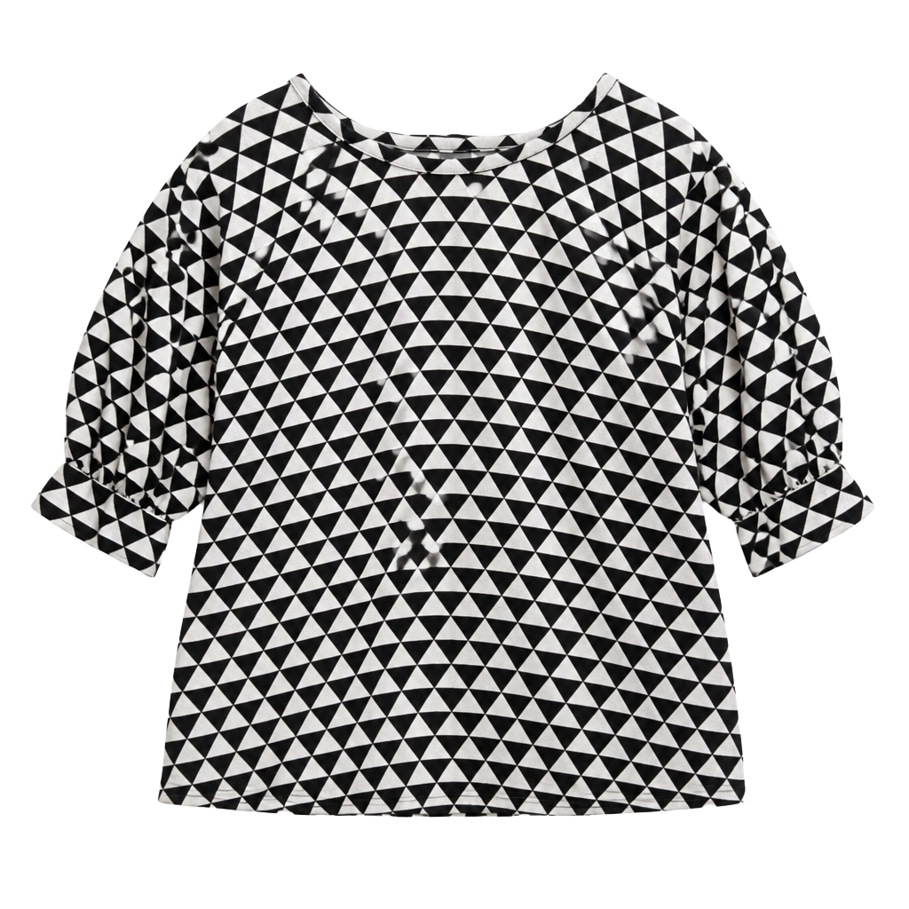 Black and White Geometric Triangle Print Puff Sleeve Top 1