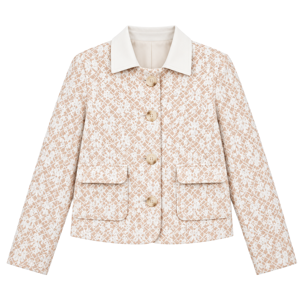 Bagatelle Collection Cropped Jacket Size XL White Tan Jacquard #74 1
