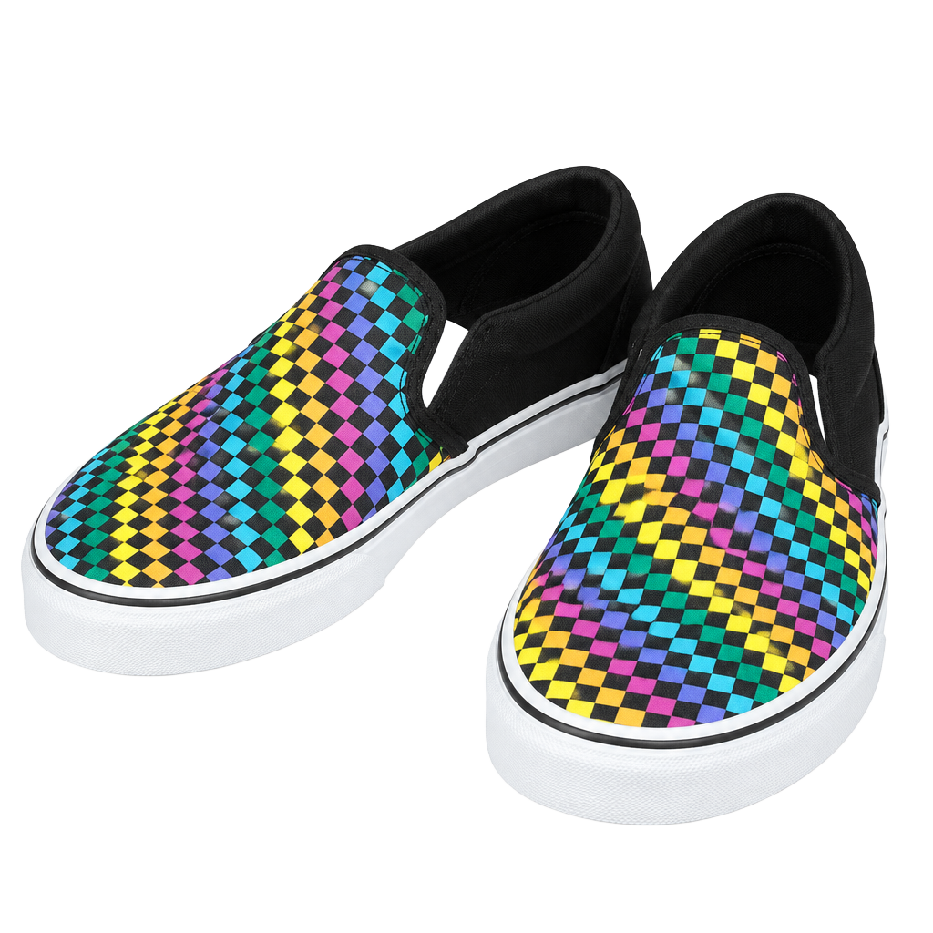 Vans Classic womens Slip-On Rainbow Checkerboard Sneakers. #68 1