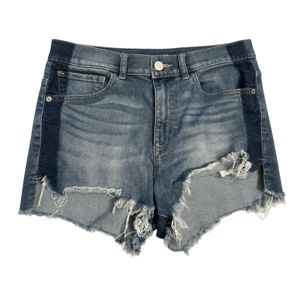 Express Women's High Rise Shortie Distressed Denim Jean Shorts Size 4 1