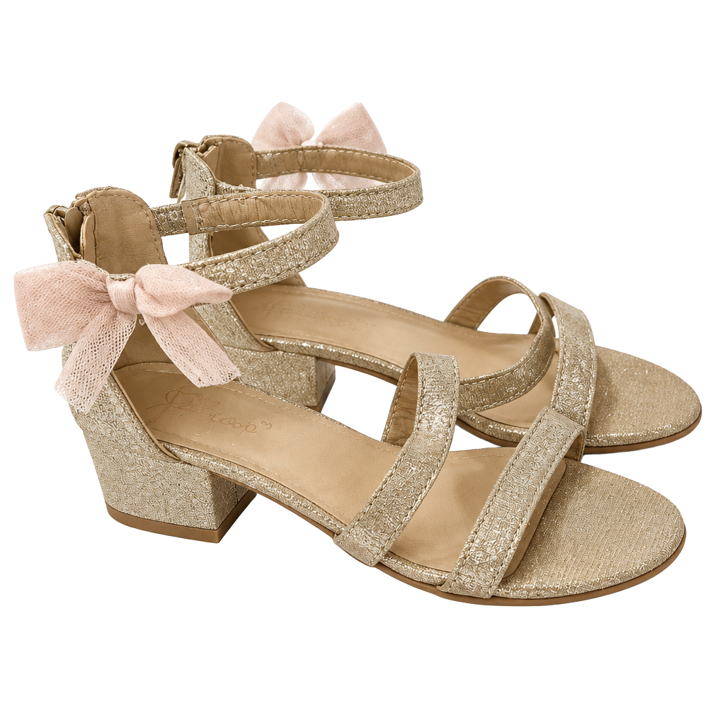 Jellypop Girls size 1 Gold Heeled Sandals Side Bow 1