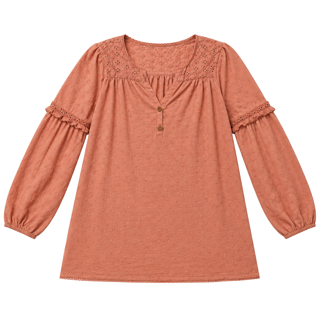 Matilda Jane Women’s Pink Eyelet Peasant Blouse Size Medium 1